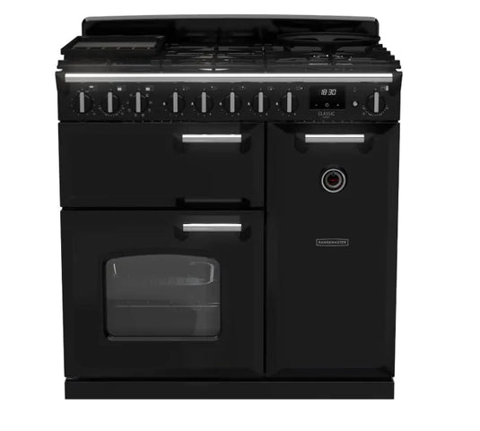 Rangemaster Classic Deluxe 90cm Dual Fuel Range Cooker | Black | CLDL90DFPGBL/CM1