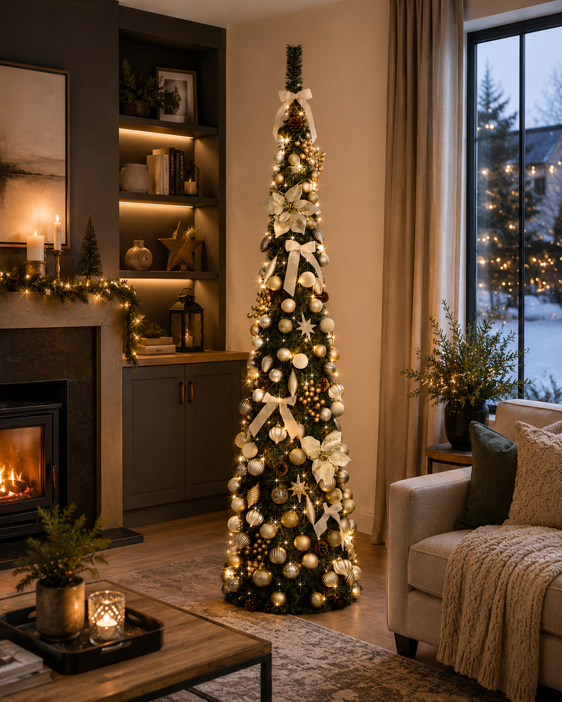 Załaduj obraz do przeglądarki galerii, Portland Fir 7 ft Pre-Lit Decorated Pop Up Tree Charmed Elegance | EB206(2)PLA
