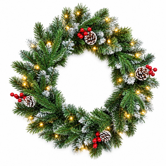 Premier Battery Operated Pre-Lit New Jersey Wreath with 35 Warm White LEDs | 50cm | 302108