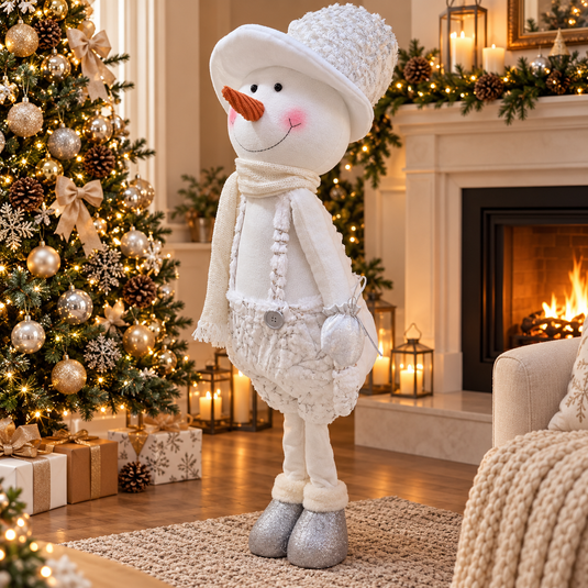 Extendable legs Plush Snowman Silver Hat | 132cm | P054571