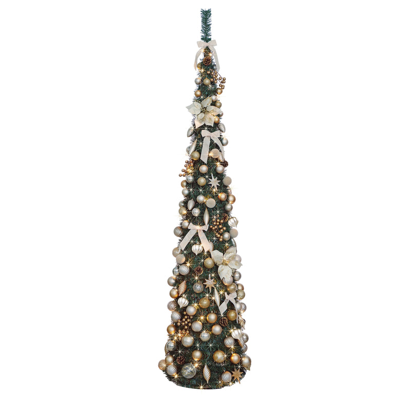 Załaduj obraz do przeglądarki galerii, Portland Fir 7 ft Pre-Lit Decorated Pop Up Tree Charmed Elegance | EB206(2)PLA
