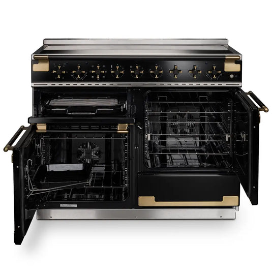 Rangemaster Elise Luxe 110 Black Edition Antique Brass Handles | Induction | ELS110EIGB/BE