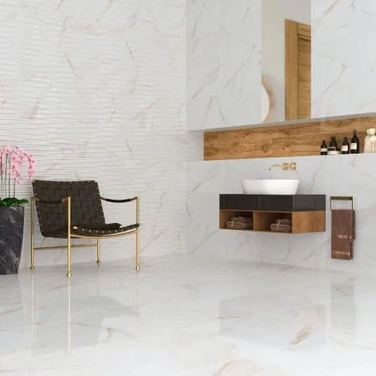 essential tile in gold decor, 25x70cm in the bathroom