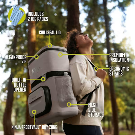 Ninja FrostVault Go 17 litre 24-Can Backpack Soft Cooler | Birch Beige | FF124EUUKCS