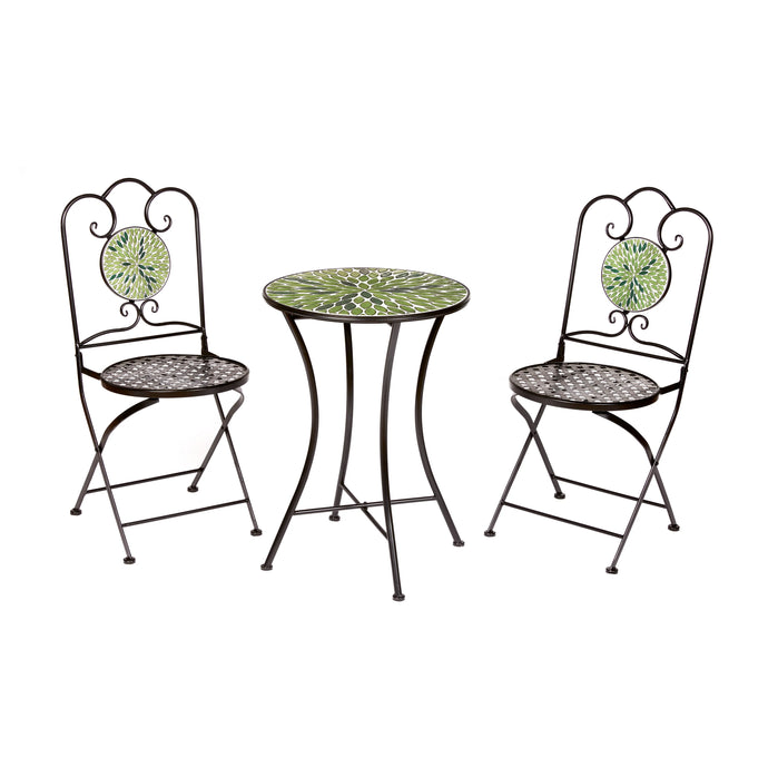 Premier Green Metal Mosaic Leaf Tile Dordogne 2 Seater Bistro Set | FN250481