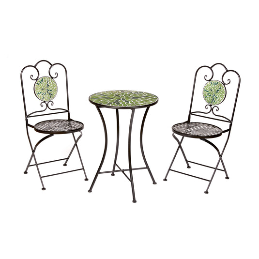 Premier Green Metal Mosaic Leaf Tile Dordogne 2 Seater Bistro Set | FN250481