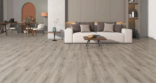 erasmus oak laminate flooring on display in a living area