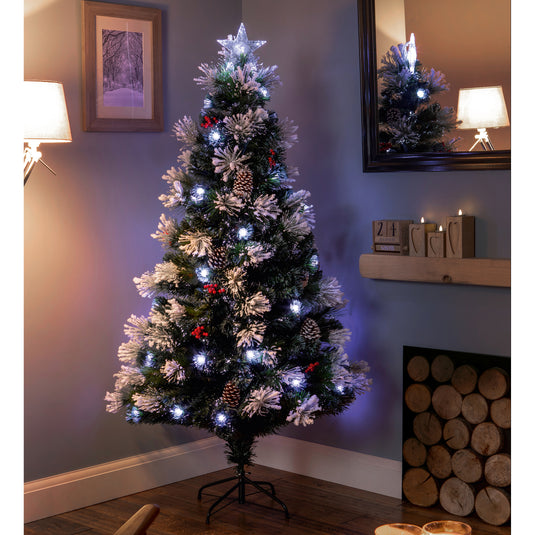 1.5M Snow Tipped Tree With White LED Pinecones Berries | FT183120