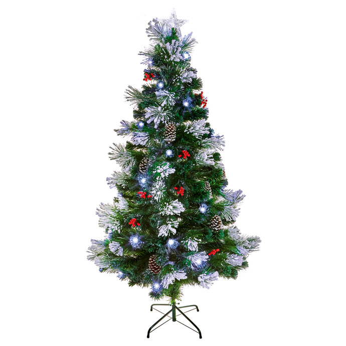 1.5M Snow Tipped Tree With White LED Pinecones Berries | FT183120