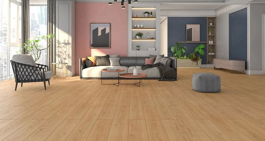 peking oak laminate flooring displayed in a living room