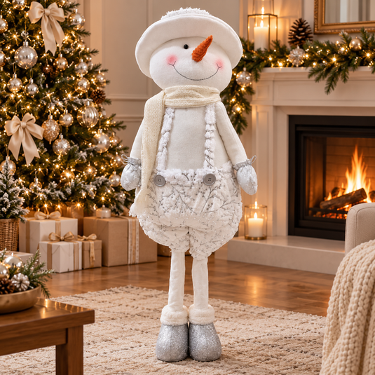Extendable legs Plush Snowman Silver Hat | 132cm | P054571