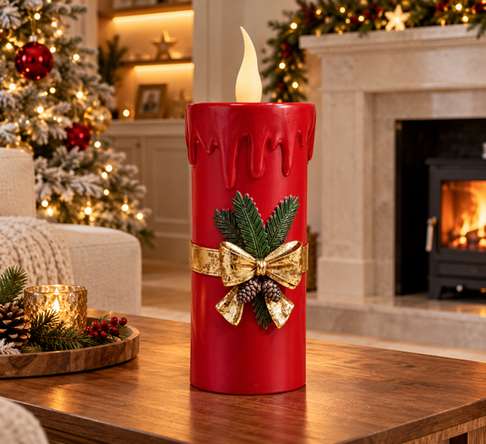 Kaemingk LED Red Pillar Candle  | 44cm | 302254