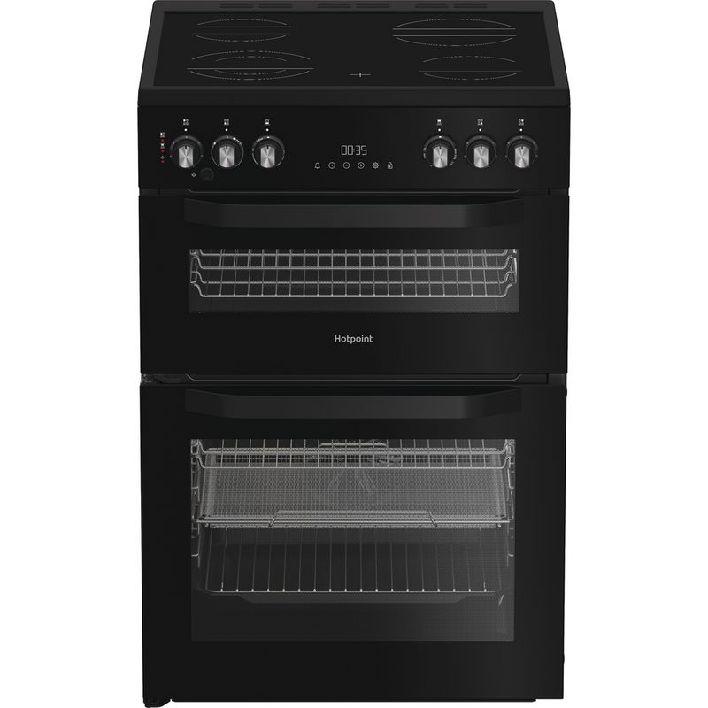 Załaduj obraz do przeglądarki galerii, Hotpoint 60cm Electric Double Cooker With Air Fry | Black | HDE6VDCASB1
