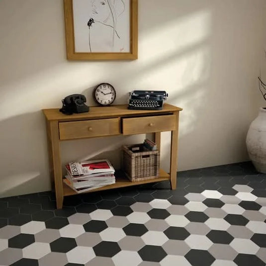 hexatile in negro mate, 17.5x20cm as flooring