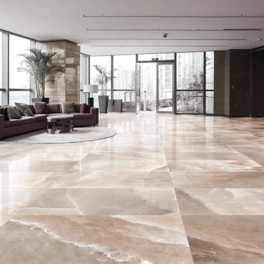 himalaya tile in coral, 60x120cm displayed in the living room