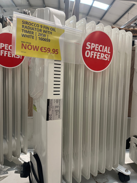 Sirocco 9 Fin Oil Radiator with Timer | 2KW | White | 160659