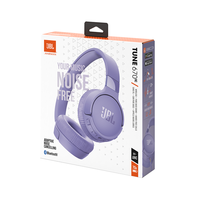 Załaduj obraz do przeglądarki galerii, JBL Tune 670NC Wireless On-Ear Noise Cancelling Headphone | Purple | JBLT670NCPUR

