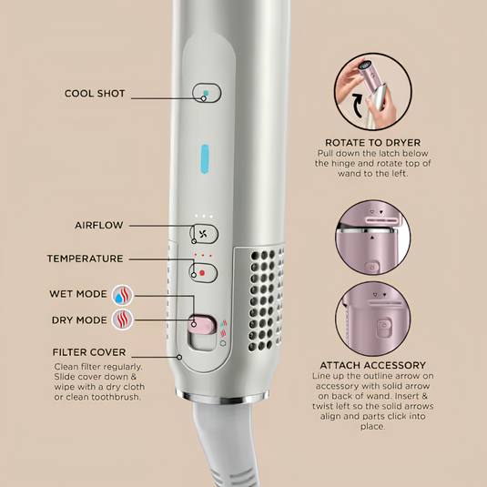 Shark Glam Ceramic & Air Styling and Drying System with FrizzFighter | Pink | HD6051SUKPK