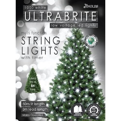 Jingles 1000 White Led Ultrabrite String Lights with Timer | WOO-2401-T