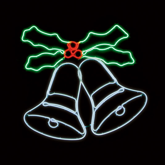 Premier 74 x 78cm Lit Neon Swinging Bell with Holly Sign | LV261106