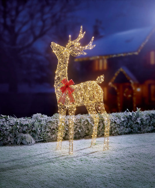 Premier 1.3m Lit Golden Elegance Twist Tall Standing Reindeer with 300 Warm White LED | LV261459