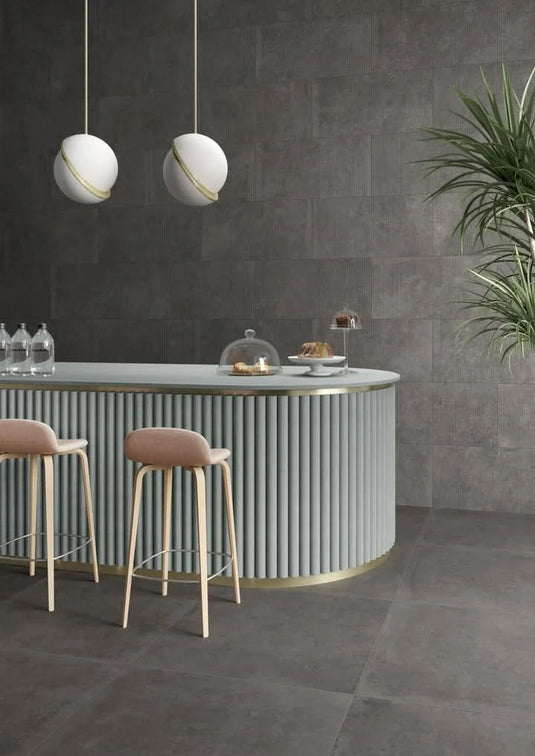 stone level tile in greige, 30x60cm in the kitchen