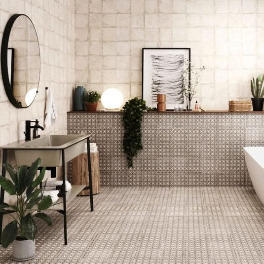 white norland tile 20x20cm displayed in a bathroom