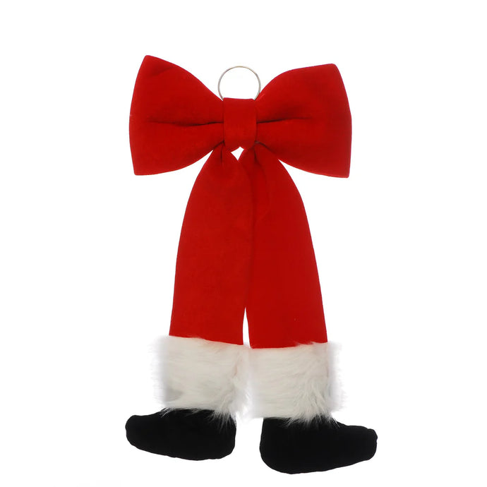 62cm red velvet santa legs bow | P056290