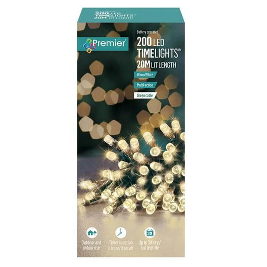 Premier 200 Led Battery Christmas Lights with Timer | Warm White | FLB112384WW