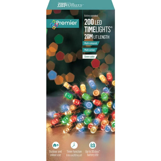 Premier 200 Led Battery Timelights | Multi Coloured | FLB112384M