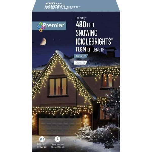 Premier 480 Led Snowing Iciclebrights with Timer | Warm White | 141148