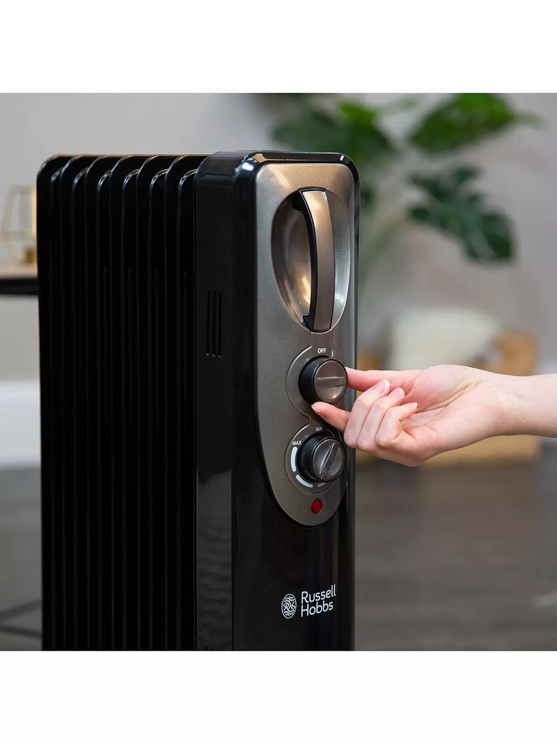 Завантажте зображення в засіб перегляду галереї, Russell Hobbs 7 Fin Oil Filled Radiator | 1.5KW | Black | RHOFR5001B
