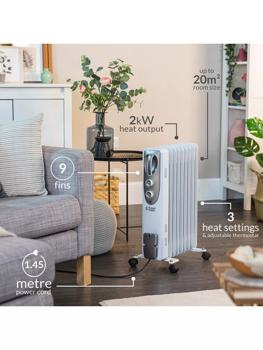 Russell Hobbs 9 Fin Oil Filled Radiator | White | RHOFR5002