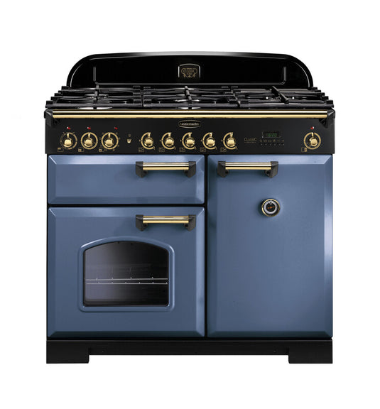 Rangemaster Classic Deluxe 100 | Dual Fuel | Stone Blue | Brass Trim | CDL100DFFSB/B
