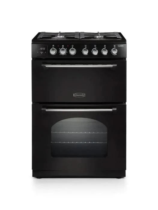 Load image into Gallery viewer, Rangemaster Cooker Classic 60 | Dual Fuel | Black | Chrome Trim | 128080 | CLA60DFFBL/C
