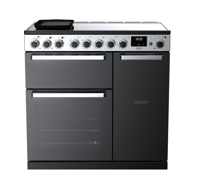 Rangemaster Edge Deluxe 90 | Induction | Black Glass | Chrome Trim | EDDL90EIGBLK/CM1