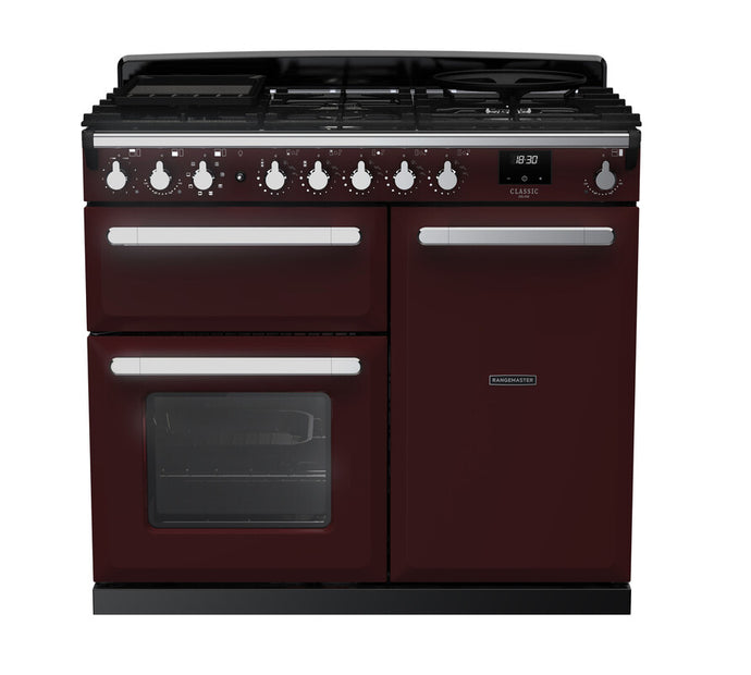 Rangemaster Estel Deluxe 100 | Dual Fuel | Bordeaux | Chrome Trim | ESDL100DFPBOR/CM1