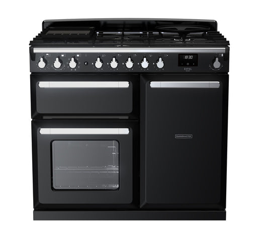 Rangemaster Estel Deluxe 100 | Dual Fuel | Gloss Black | Chrome Trim | ESDL100DFPGBL/CM1