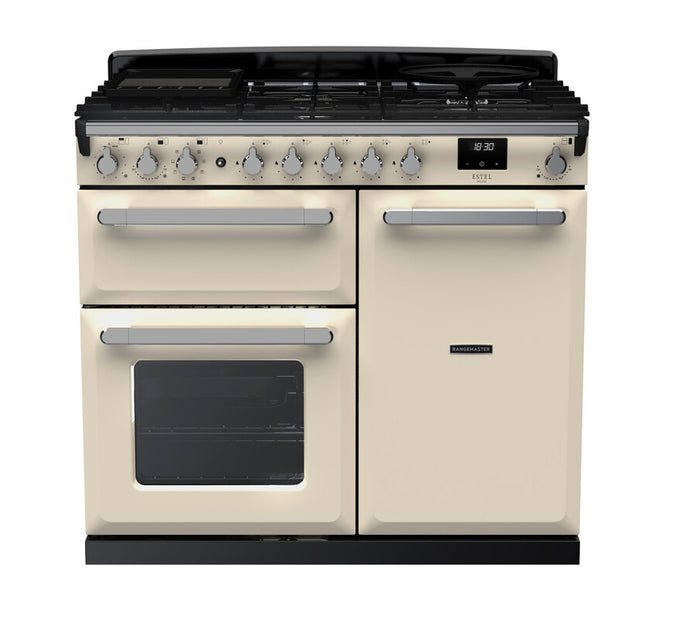 Rangemaster Estel Deluxe 100 | Dual Fuel | Pale Cream | Chrome Trim | ESDL100DFPPCR/CM1