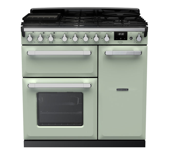 Rangemaster Estel Deluxe 90 | Dual Fuel | Mint | Chrome Trim | ESDL90DFPMNT/CM1
