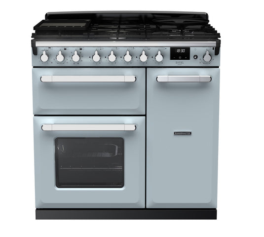 Rangemaster Estel Deluxe 90 | Dual Fuel | Misty Blue  | Chrome Trim | ESDL90DFPMSB/CM1