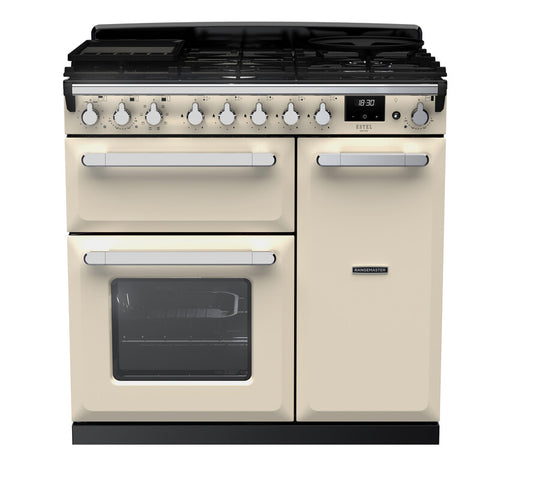 Rangemaster Estel Deluxe 90 | Dual Fuel | Pale Cream | Chrome Trim | ESDL90DFPPCR/CM1