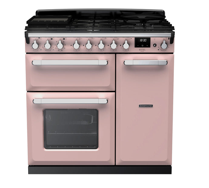 Rangemaster Estel Deluxe 90 | Dual Fuel | Pale Pink | Chrome Trim | ESDL90DFPPPK/CM1