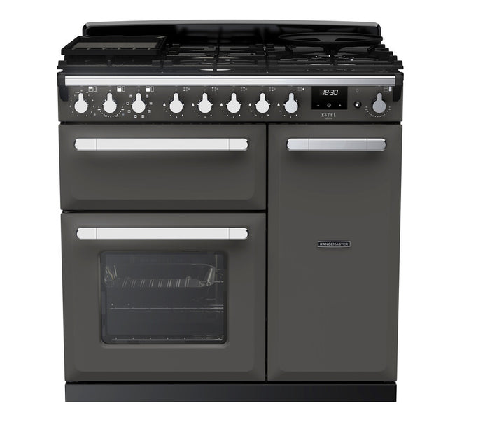 Rangemaster Estel Deluxe 90 | Dual Fuel | Slate | Chrome Trim | ESDL90DFPSLT/CM1