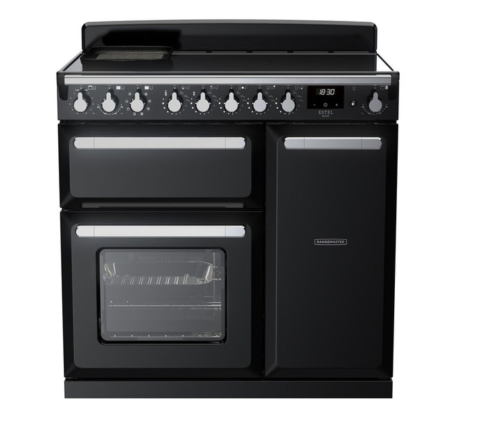 Rangemaster Estel Deluxe 90 | Induction | Gloss Black | Chrome Trim | ESDL90EIPGBL/CM1