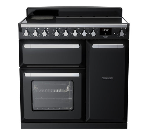 Rangemaster Estel Deluxe 90 | Induction | Gloss Black | Chrome Trim | ESDL90EIPGBL/CM1