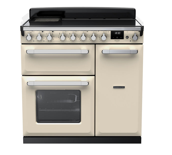 Rangemaster Estel Deluxe 90 | Induction | Pale Cream | Chrome Trim | ESDL90EIPPCR/CM1