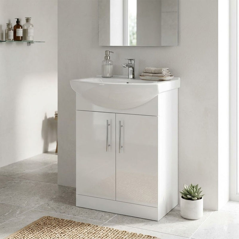 Załaduj obraz do przeglądarki galerii, Sonas Strata Classic Floorstanding 55cm Vanity Unit | Gloss White | Basin | UF2221
