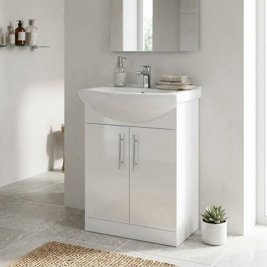 Sonas Strata Classic Floorstanding 55cm Vanity Unit | Gloss White | Basin | UF2221