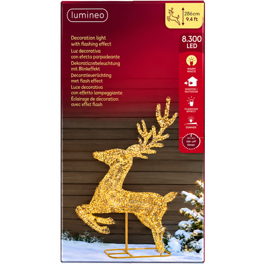 Lumineo Gold Twist Micro LED Reindeer on Stand | 286cm | 302189